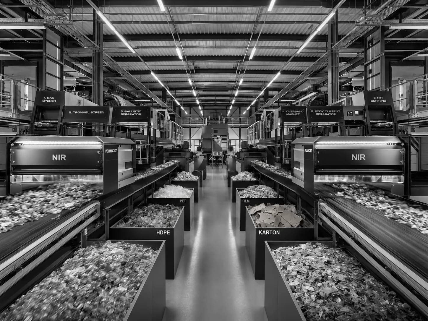 Modern industrial recycling facility interior