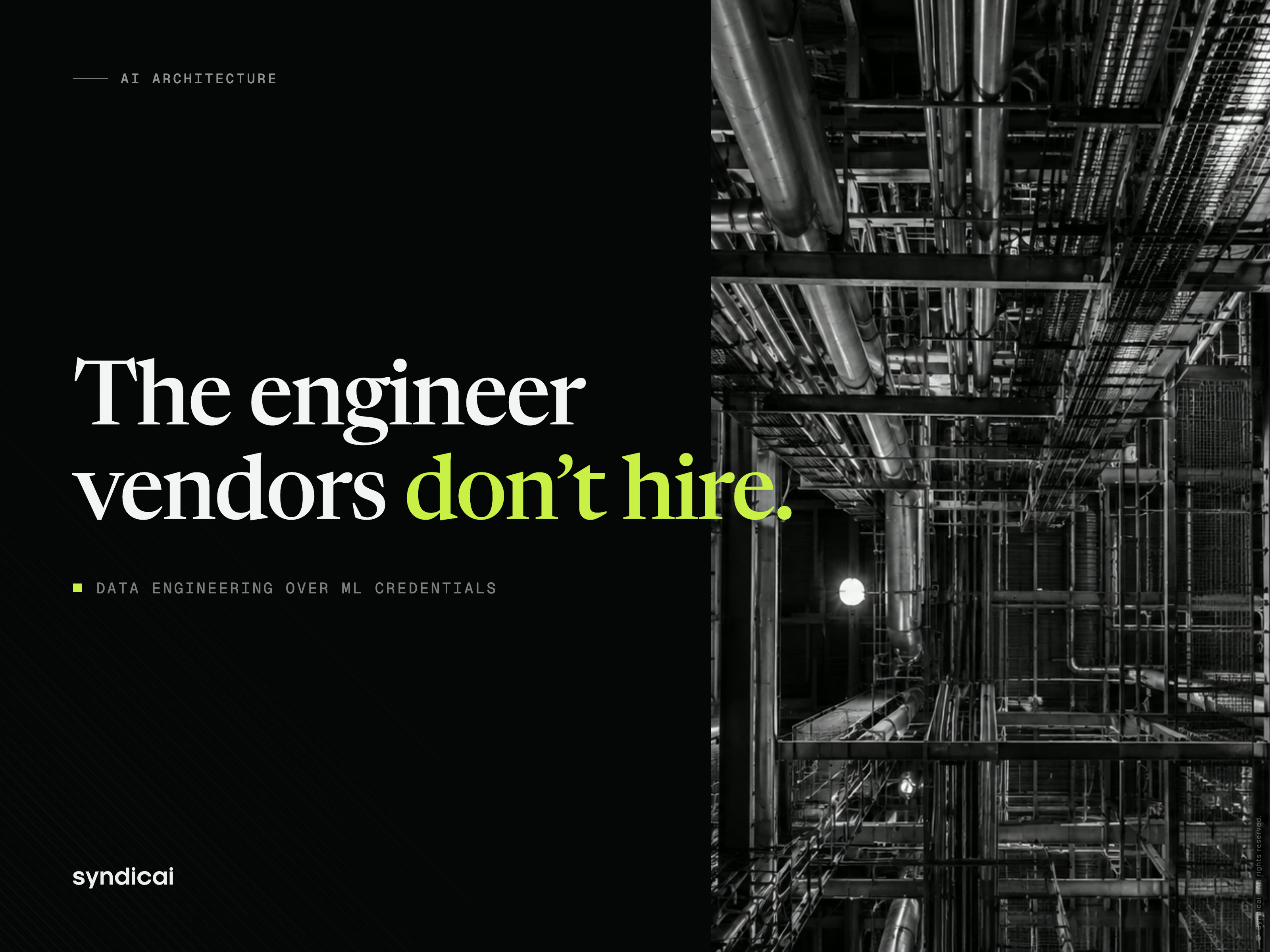 A dense maze of industrial pipes and beams overhead